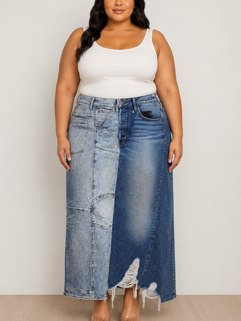 Plus size UPCYCLED denim maxi skirt size 2X